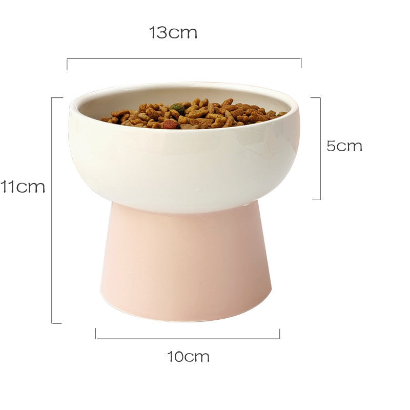 Contrast Color Ceramic Tall Pet Cat Food Bowl Shallow Mouth