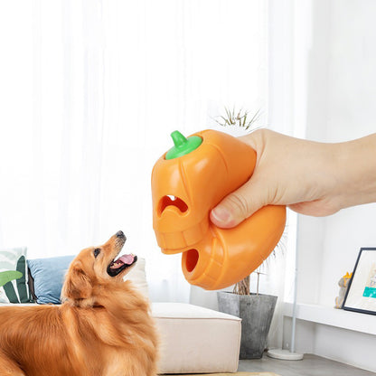 Interactive Dog Chew Toy Halloween Pumpkin Shaped Treat-Dispensing