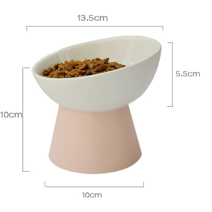 Contrast Color Ceramic Tall Pet Cat Food Bowl Shallow Mouth