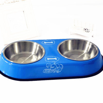 Stainless Steel Double Bowl Dog Food Bowl Water Bowl Non-Slip Dog Rice Bowl