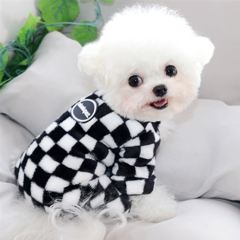 Pet Clothes With Tow Rope Checked Flannelette