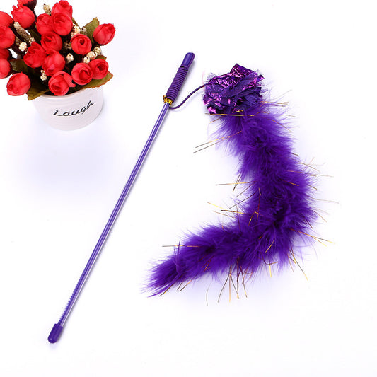 Purple Cat Teasing Stick Toy Interactive Stick Sparkly Feather Boa