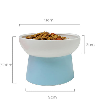 Contrast Color Ceramic Tall Pet Cat Food Bowl Shallow Mouth