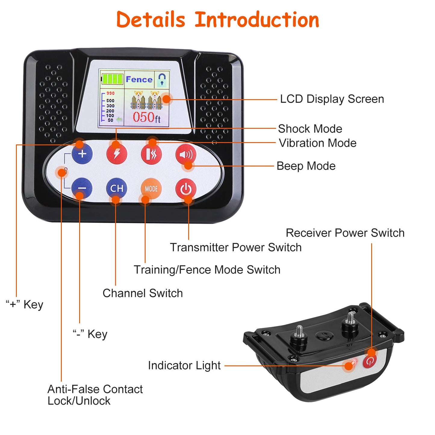 1 Set 990FT Range Dog Wireless Fence Remote Training Collar