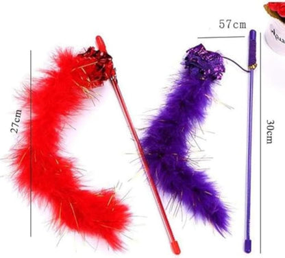 Purple Cat Teasing Stick Toy Interactive Stick Sparkly Feather Boa