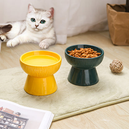 Anti-tip Ceramic Pet High Bowl Cat Food Bowl