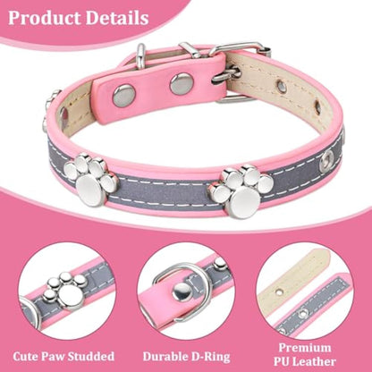 Reflective Dog Collar Leather Dog Collar Adjustable Girl