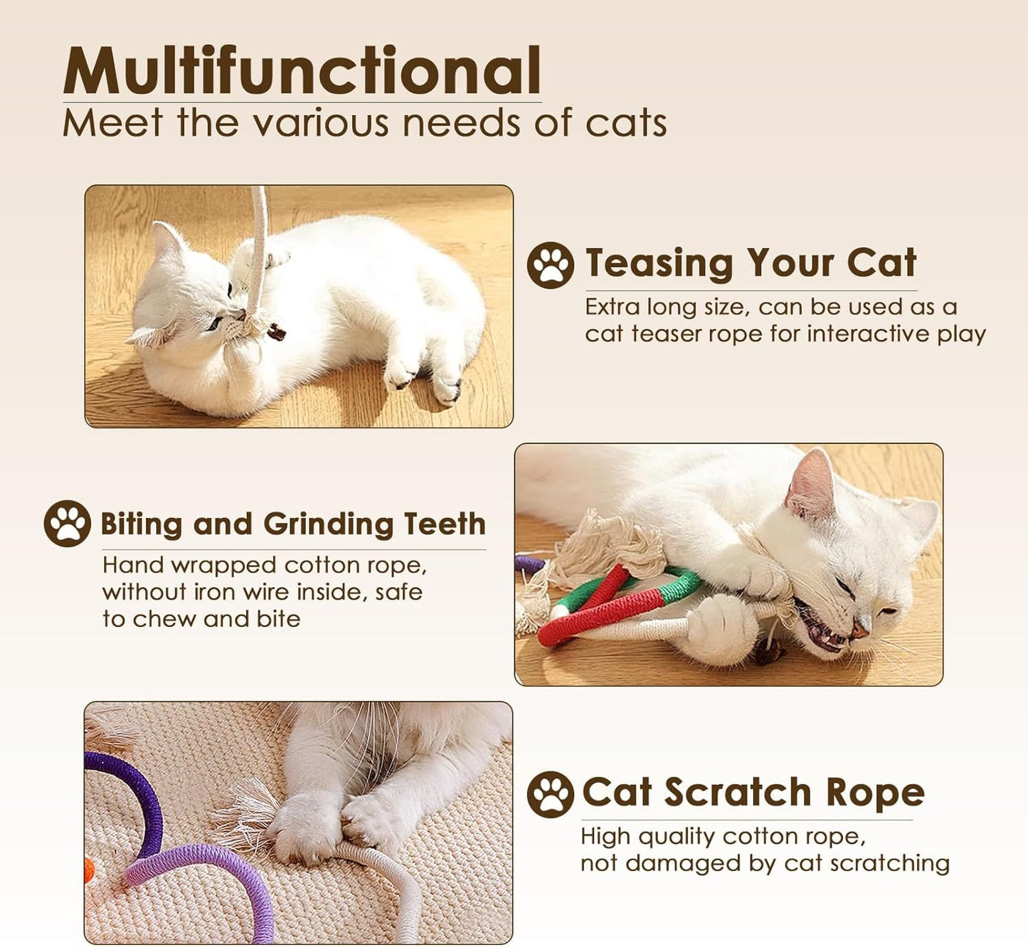 Cotton Rope Cat Toys For Indoor Cats Interactive Cat Rope