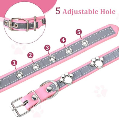 Reflective Dog Collar Leather Dog Collar Adjustable Girl