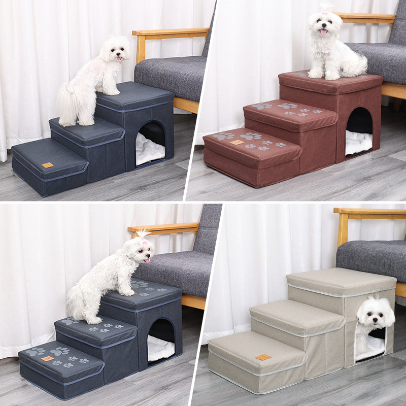 Foldable Dog Stairs With Storage - 3-Level Small To Medium