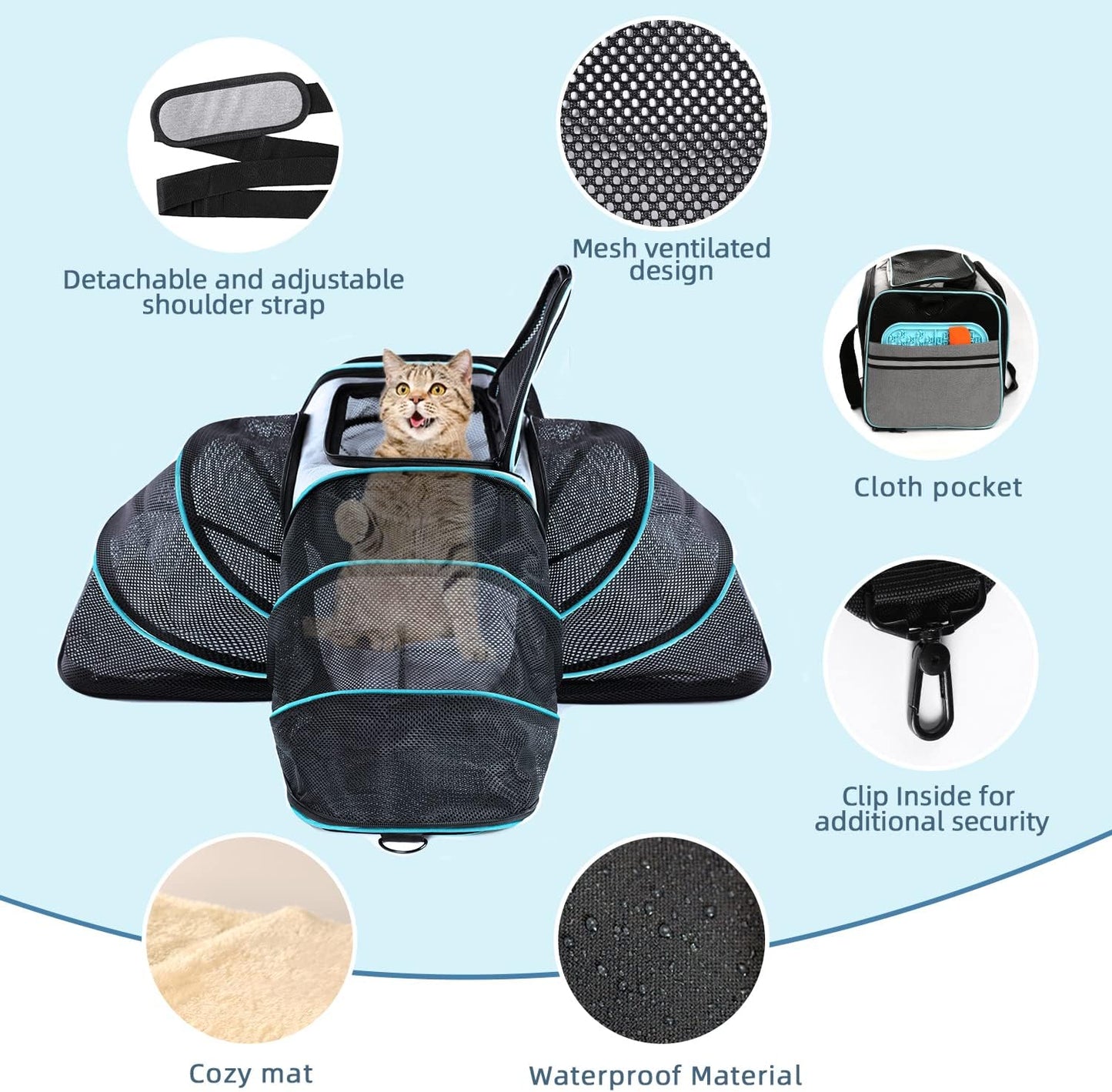 Large Soft Sided Pet Travel TSA Carrier 4 Sides Expandable