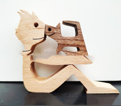 DIY Figurine Wood Dog Ornament Sculpture Home Decoration