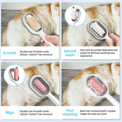 Cat Hair Brush With Water, Sticky Brush For Cats, 4 In-1 Cat Grooming