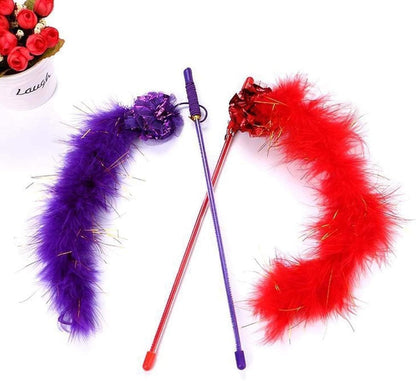 Purple Cat Teasing Stick Toy Interactive Stick Sparkly Feather Boa
