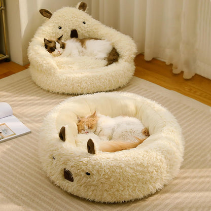 Cut Alpaca Pet Bed Calming Dog Bed Nest White