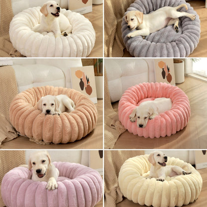 Pet Kennels Long Plush Round Cat Nest Winter Warm Dog Beds