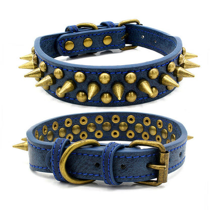 Retro Studded Spiked Rivet Large Dog Pet Leather Collar Pit Bull S-XL