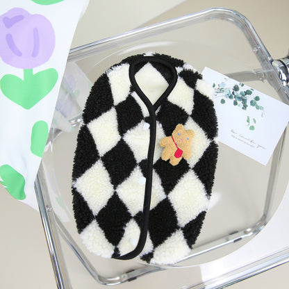 Pet Checkerboard Vest Cat Dog Plush Autumn Winter Jacket