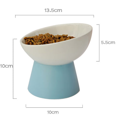 Contrast Color Ceramic Tall Pet Cat Food Bowl Shallow Mouth