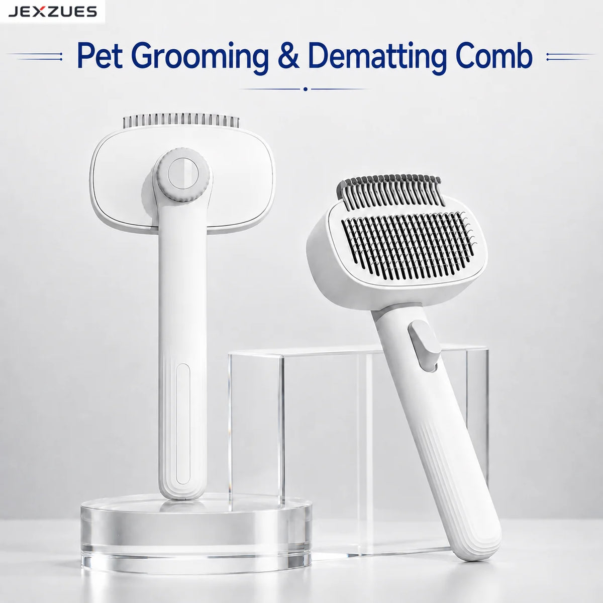 Grooming & Dematting Comb for Cats Dogs with One-Click Hair Release Button