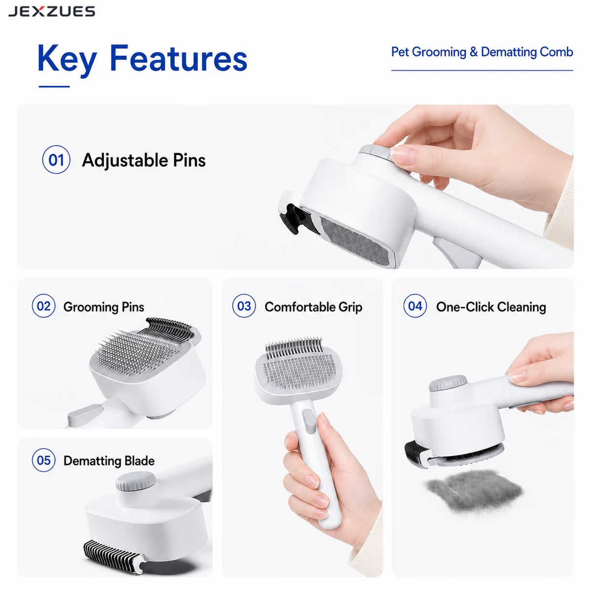 Grooming & Dematting Comb for Cats Dogs with One-Click Hair Release Button