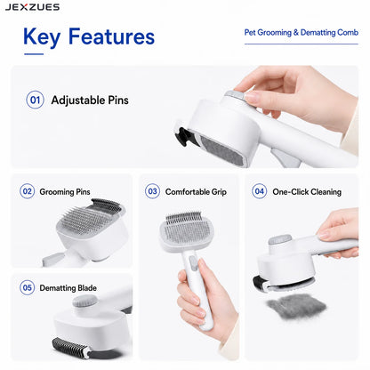 Grooming & Dematting Comb for Cats Dogs with One-Click Hair Release Button