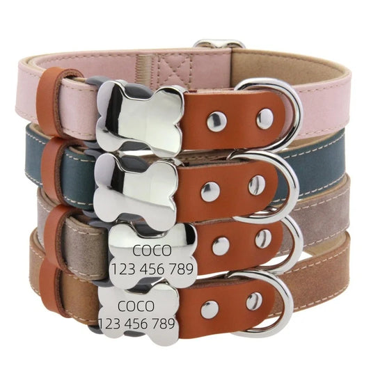 Customized PU Leather Dog Collar Engraved Dog Collars Adjustable