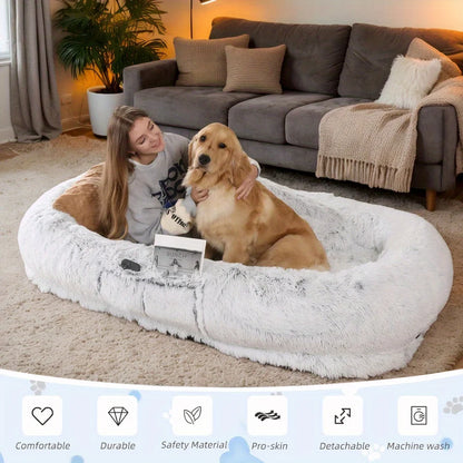 Human Dog Bed, Washable Faux Fur Dog Bed