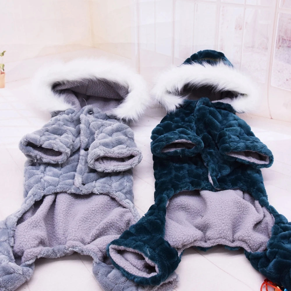 Winter Warm Thicken Dog Jumpsuits Pet Puppy With Hoodie Jacket Coat
