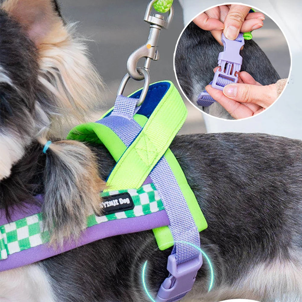 Dog Harness and Leash Set,Saddle Style Plaid