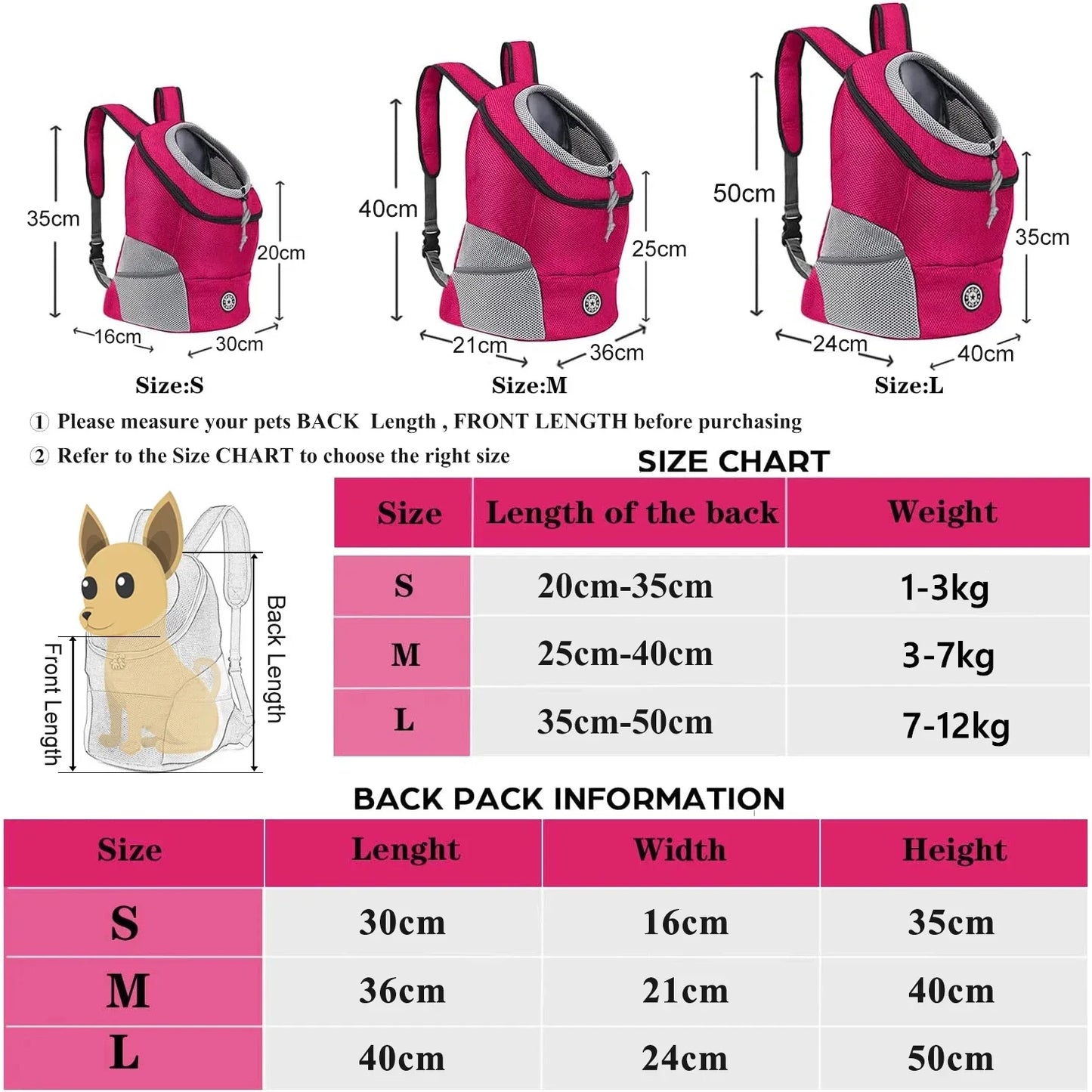 New Dog Pet Backpack Carrier Travel Bag Front Pack