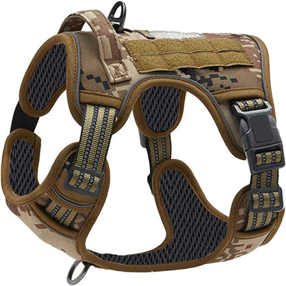 Large Dog Harness Collar Leash Molle Pouches Pet German Shepherd