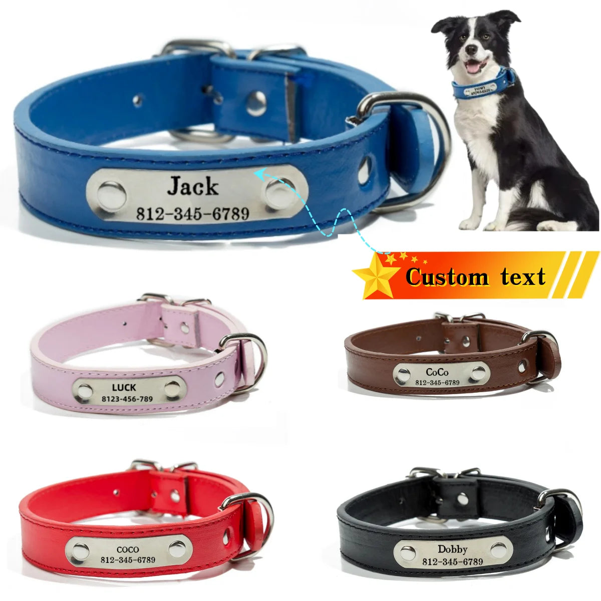 Personalized Name Carved Dog Collar ID Tag  Anti-lost Solid