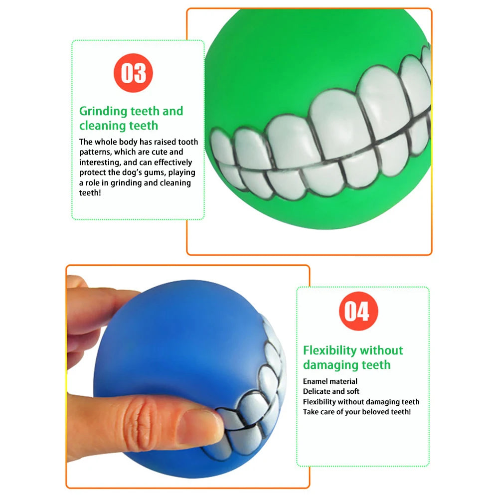 Rubber Dog Teeth Ball Toys Squeaky Cleaning Tooth