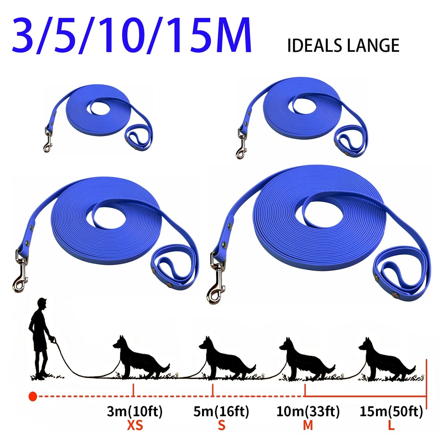 Dog Leash Waterproof Training Recall Long PVC Pet Leashes