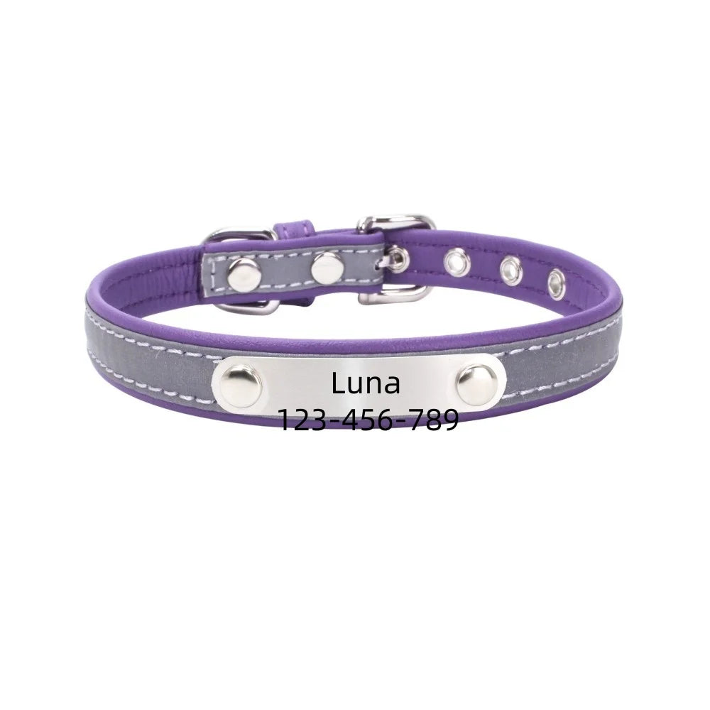 Dog Collar PU Leather Engraved - Customized with Name, Unique