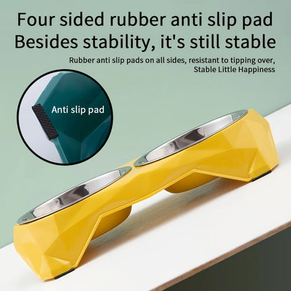 Stainless Steel Pet Double Bowl Upgraded Diamon Pattern