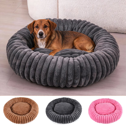 Comfortable Round Small Cat Bed Stripe Large Dog Sofa Kennel Elastic