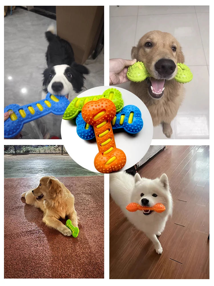 Pet Dog Squeaky Chew Toys Durable Rubber Bone Interactive