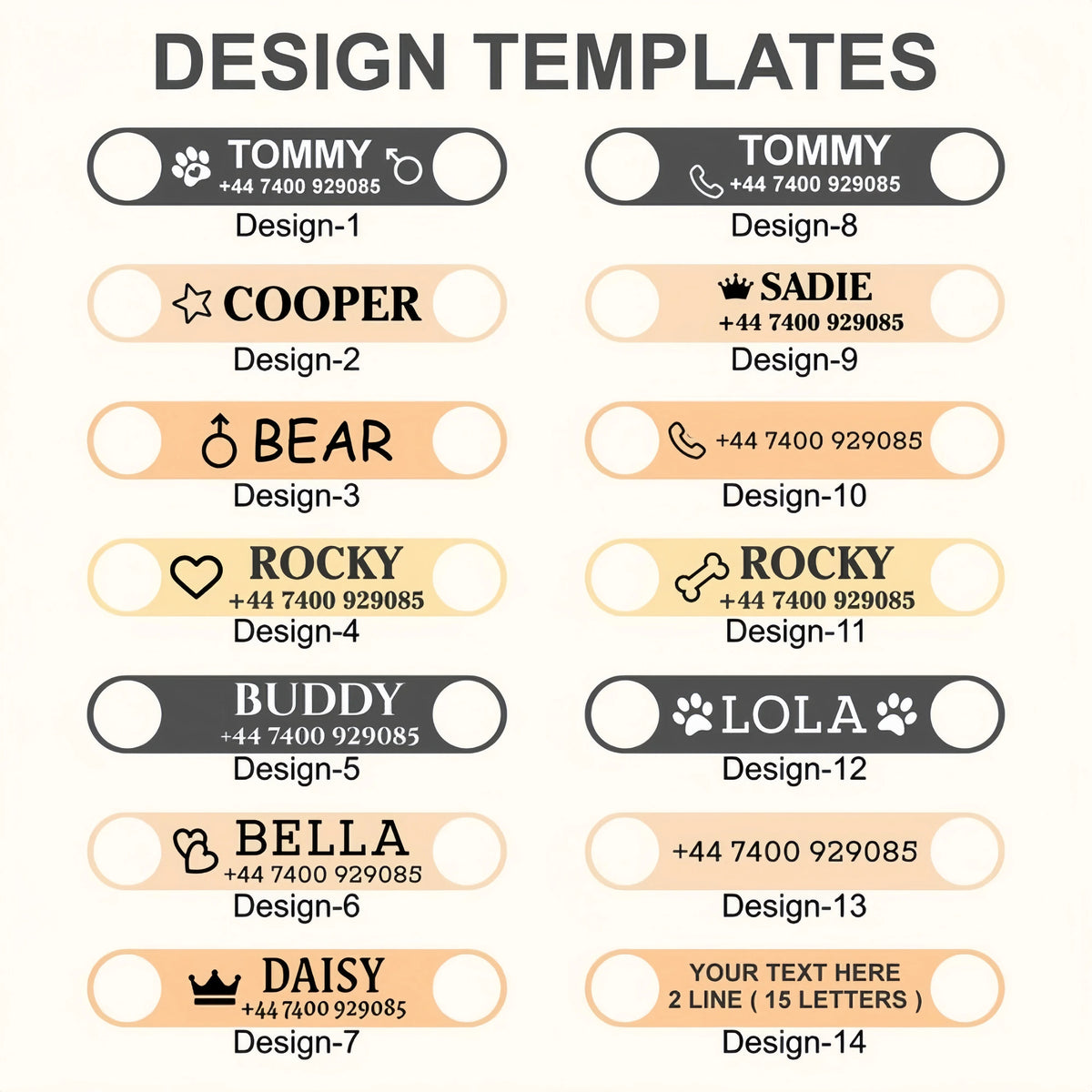 Dog Collar PU Leather Engraved - Customized with Name, Unique