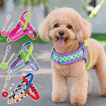 Dog Harness and Leash Set,Saddle Style Plaid