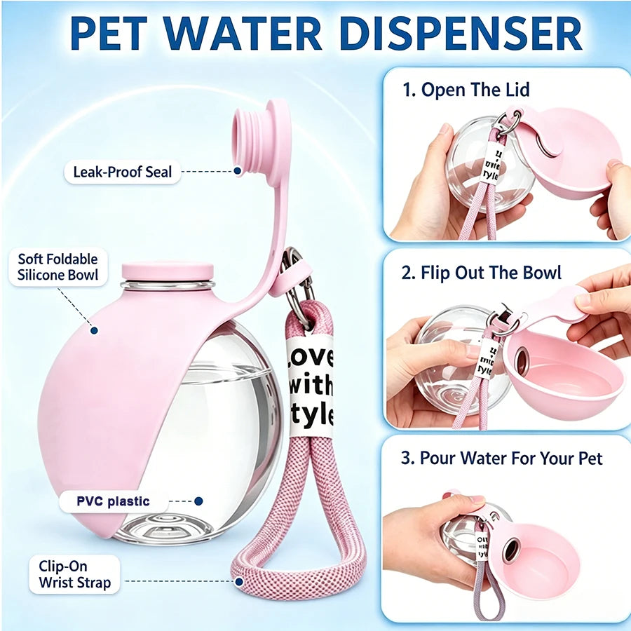 Dog and Cat Drinking Bowl, with Lanyard and Hook, Compact, Pet Feeder