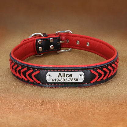 Personalized PU Leather Dog Collar Padded Puppy Pet Necklace