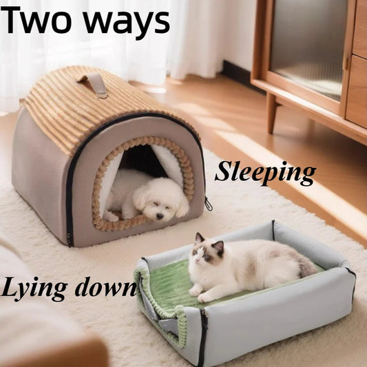 Foldable Cat Bed Thiened Winter Warm Enclosed Dog House