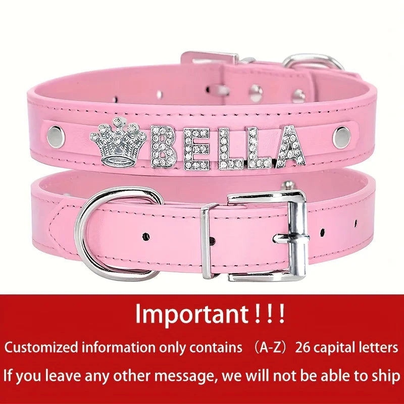 Personalized Dog Name Collar Faux Leather Puppy Cat ID Collars