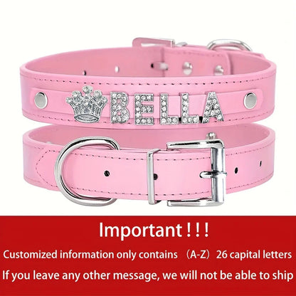 Personalized Dog Name Collar Faux Leather Puppy Cat ID Collars