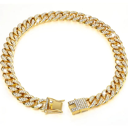 Pet Dog Collar Cat Cuban Chain Diamond Walking Metal Chain Collar