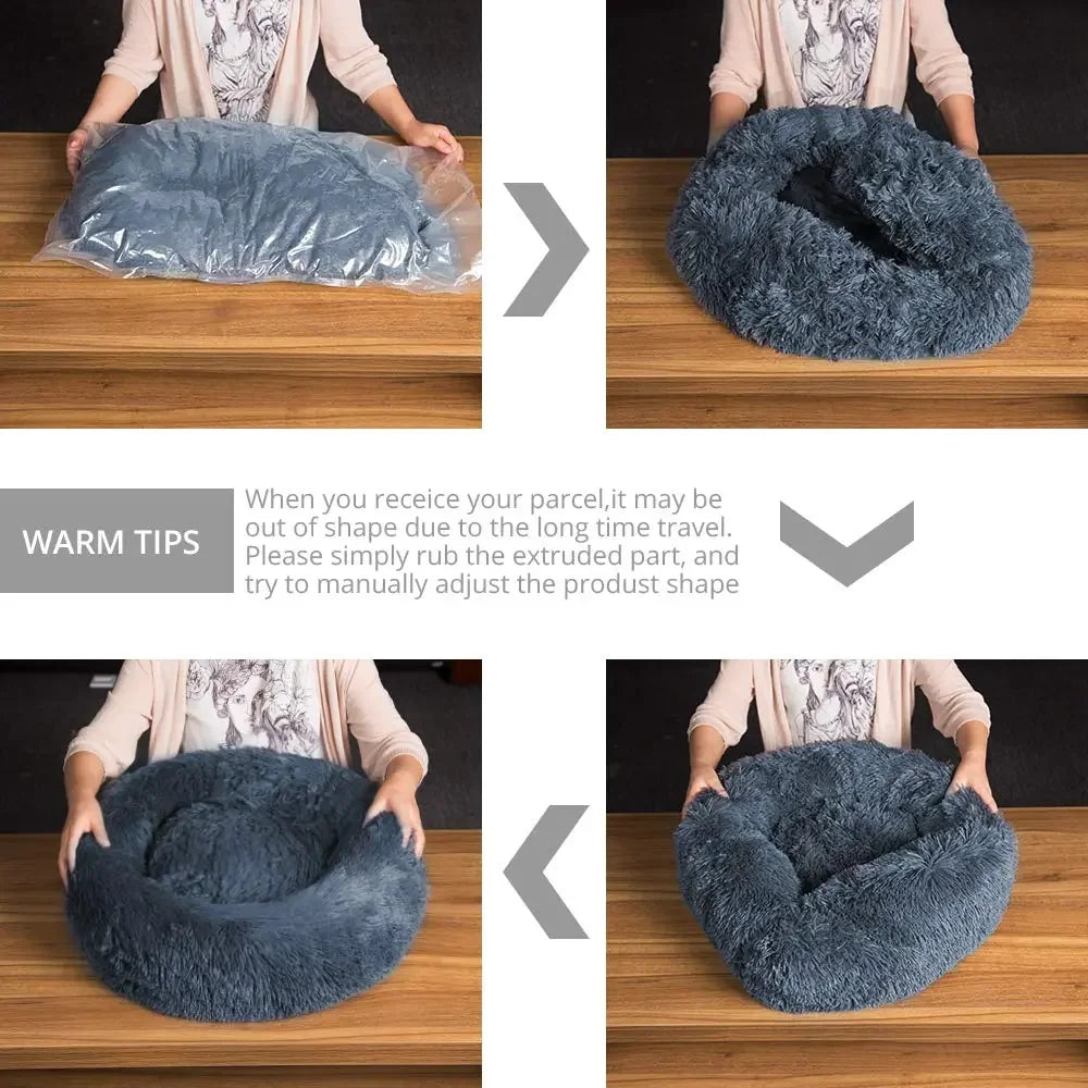 Round Pet Bed for Large Dog Bed Donut Long Plush Cat Bed