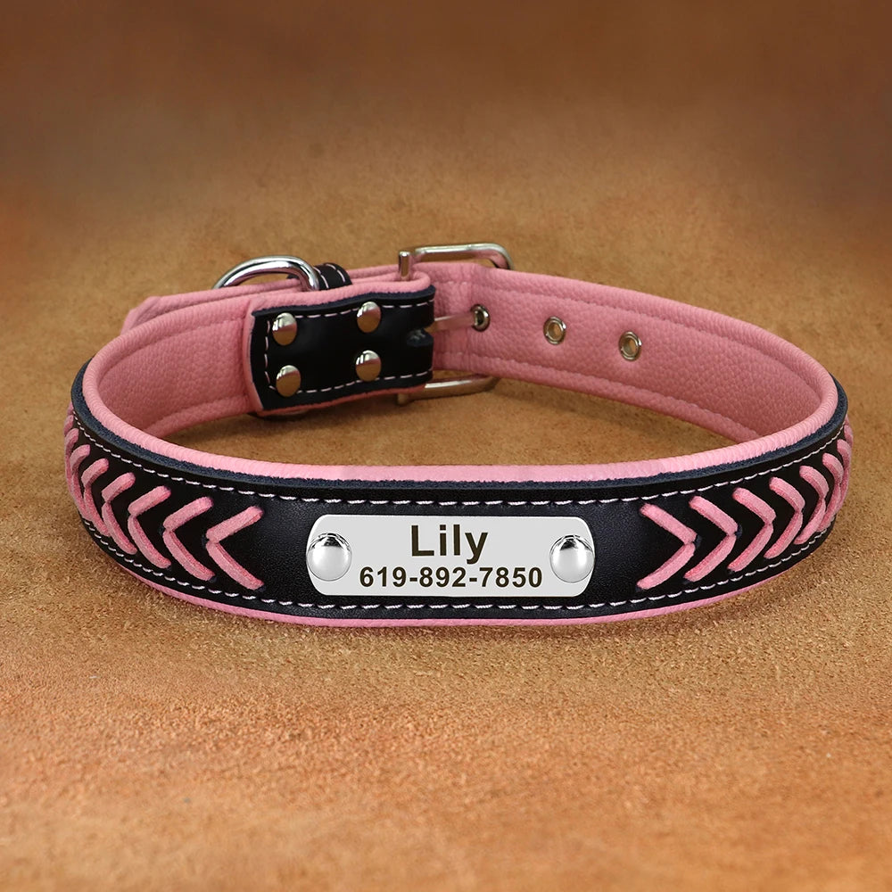 Personalized PU Leather Dog Collar Padded Puppy Pet Necklace