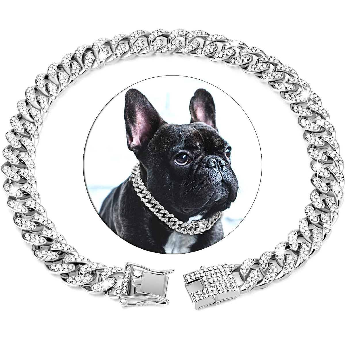 Pet Dog Collar Cat Cuban Chain Diamond Walking Metal Chain Collar